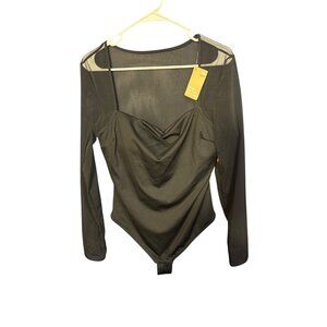 Popilush Womens‎ Black Long Sleeve Thong Bodysuit XL NWT